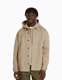 BERSHKA Surchemise coton fil contraste Sable Outlet