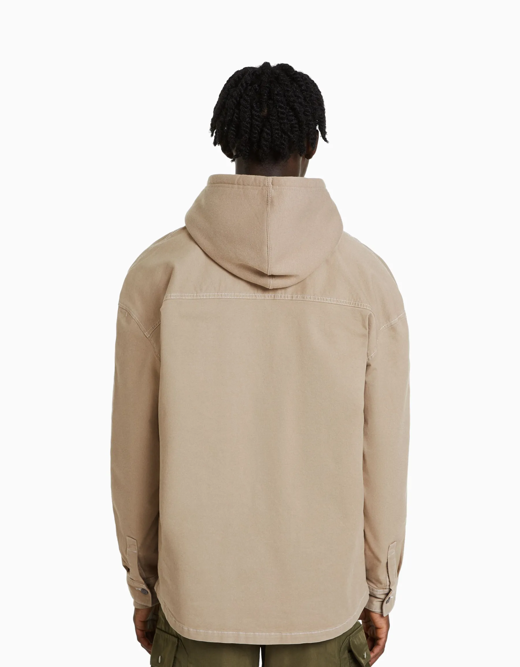 BERSHKA Surchemise coton fil contraste Sable Outlet