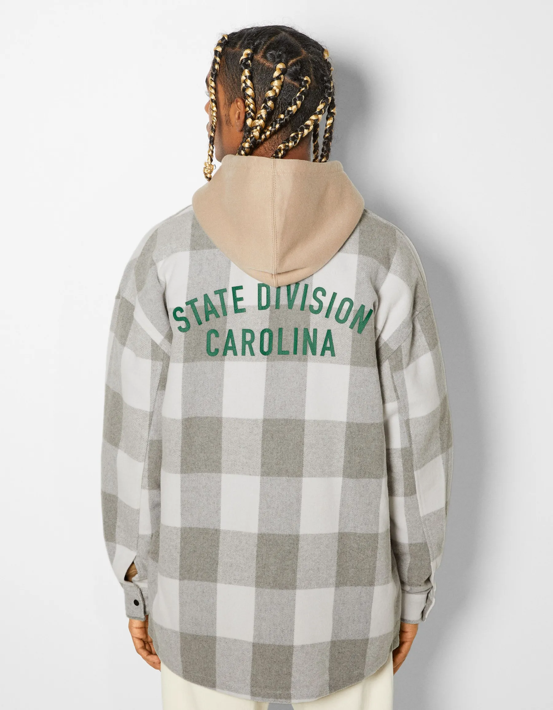 BERSHKA Surchemise flanelle à carreaux Gris Sale