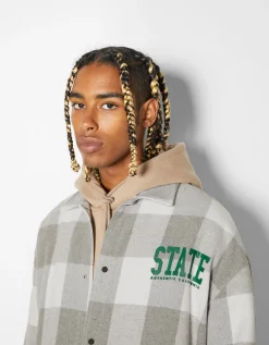 BERSHKA Surchemise flanelle à carreaux Gris Sale