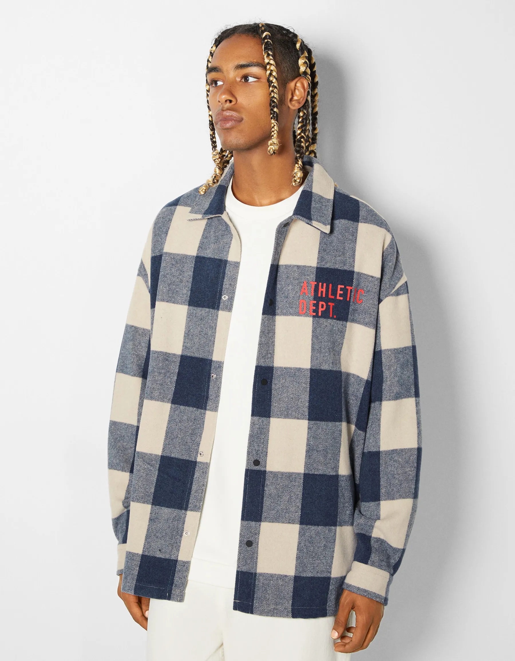BERSHKA Surchemise flanelle à carreaux Gris Cheap