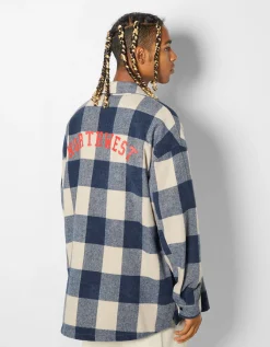 BERSHKA Surchemise flanelle à carreaux Gris Cheap