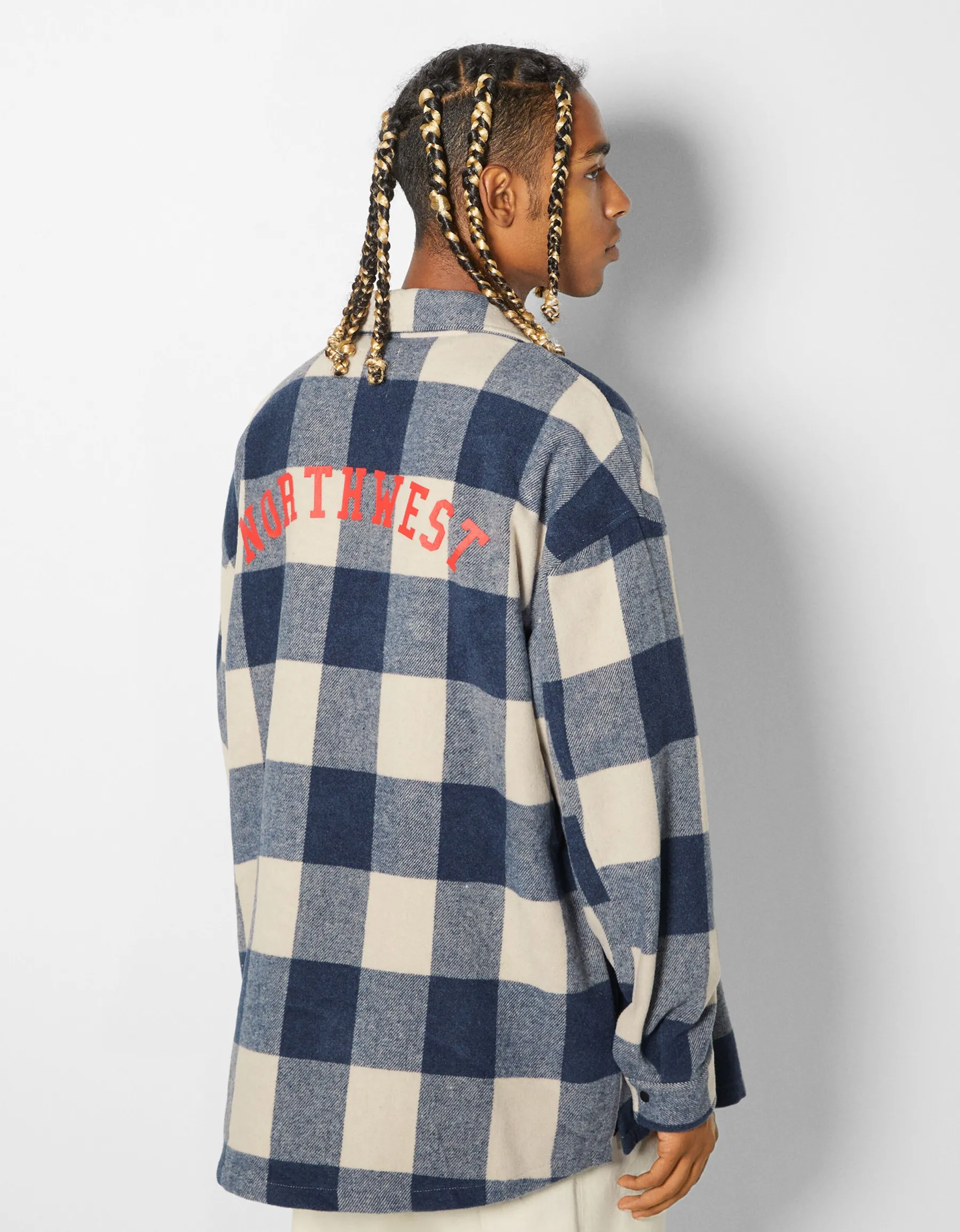 BERSHKA Surchemise flanelle à carreaux Gris Cheap