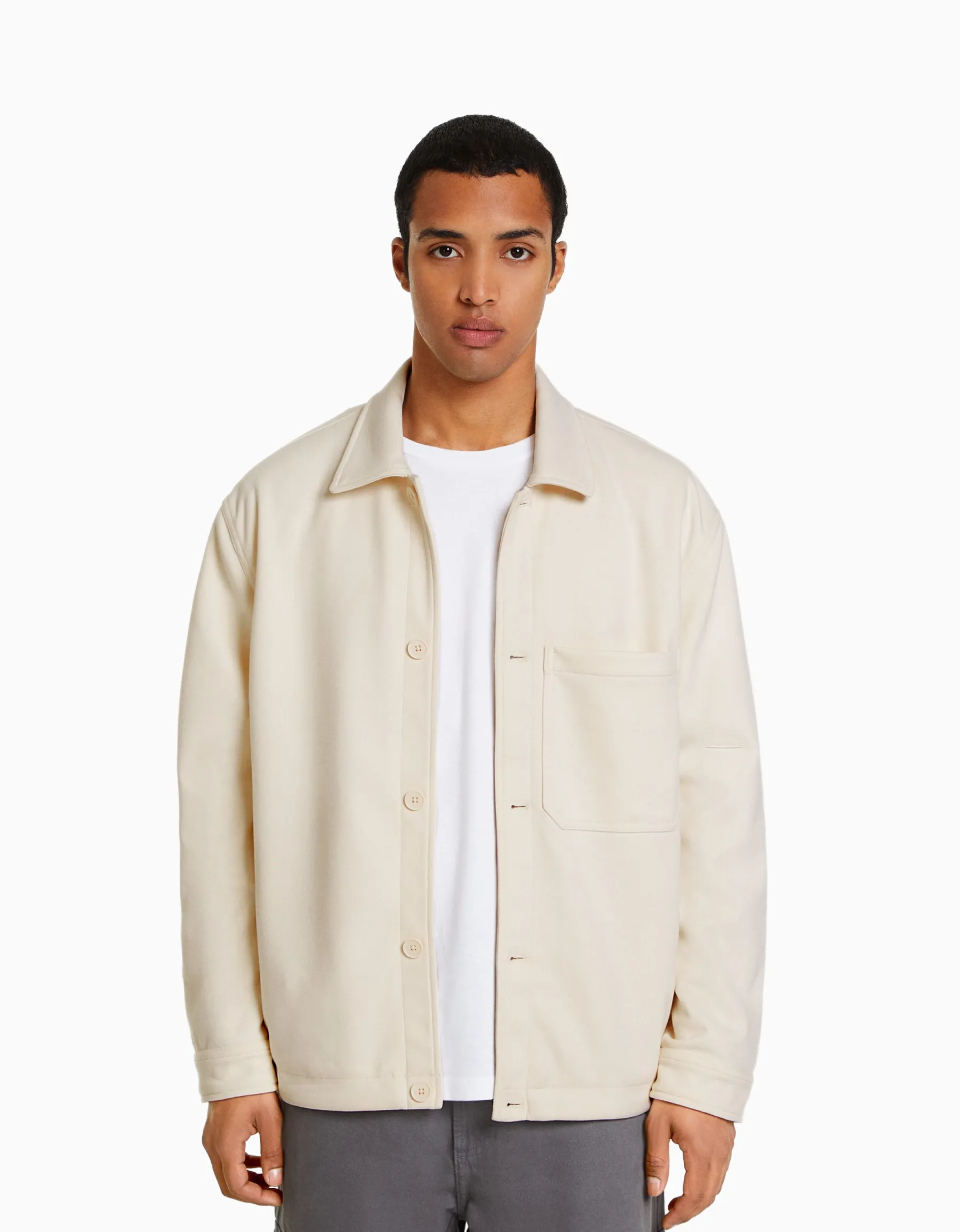 BERSHKA Surchemise imitation daim Blanc Best Sale
