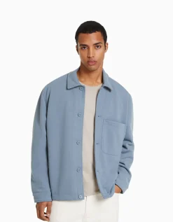 BERSHKA Surchemise imitation daim Bleu Cheap