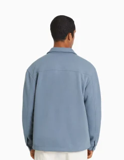 BERSHKA Surchemise imitation daim Bleu Cheap