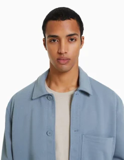 BERSHKA Surchemise imitation daim Bleu Cheap