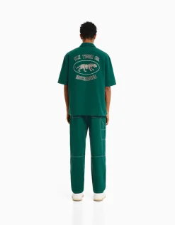 BERSHKA Surchemise manches courtes toile zippée Vert Cheap