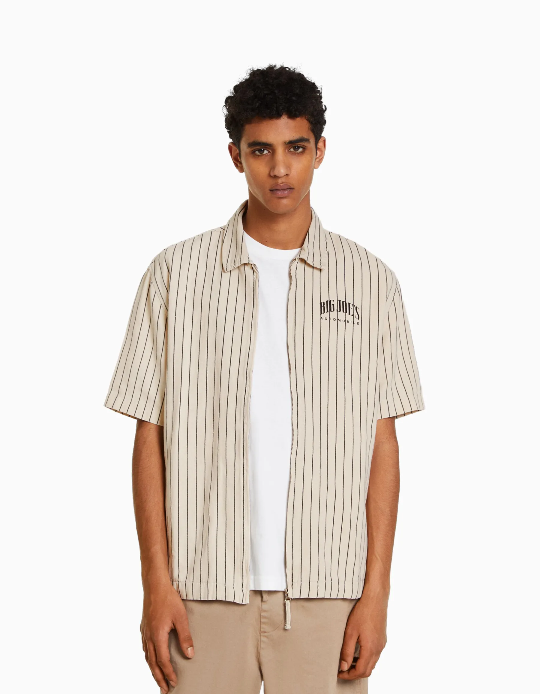 BERSHKA Surchemise manches courtes toile zippée Vert Fashion
