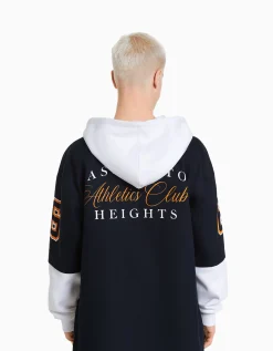 BERSHKA Surchemise manches longues capuche varsity molleton Marine Clearance