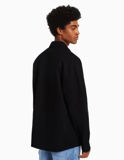BERSHKA Surchemise manches longues gaufrée boutons-pression Vert Cheap