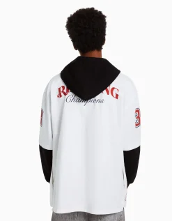 BERSHKA Surchemise molleton capuche manches longues Blanc cassé Cheap