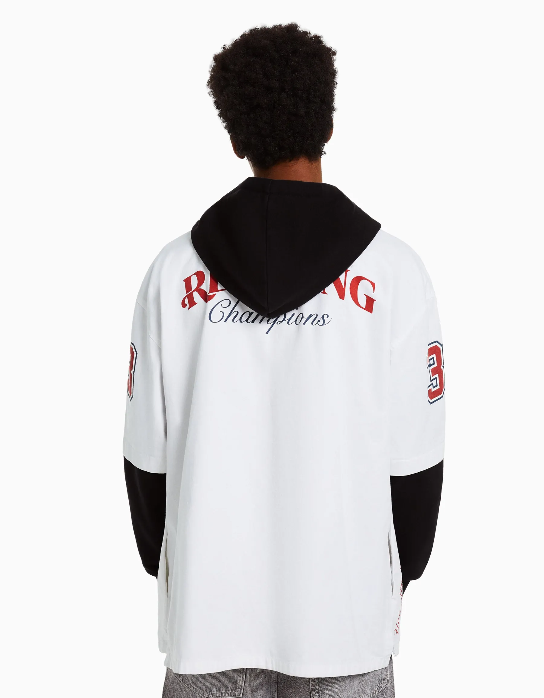 BERSHKA Surchemise molleton capuche manches longues Blanc cassé Cheap