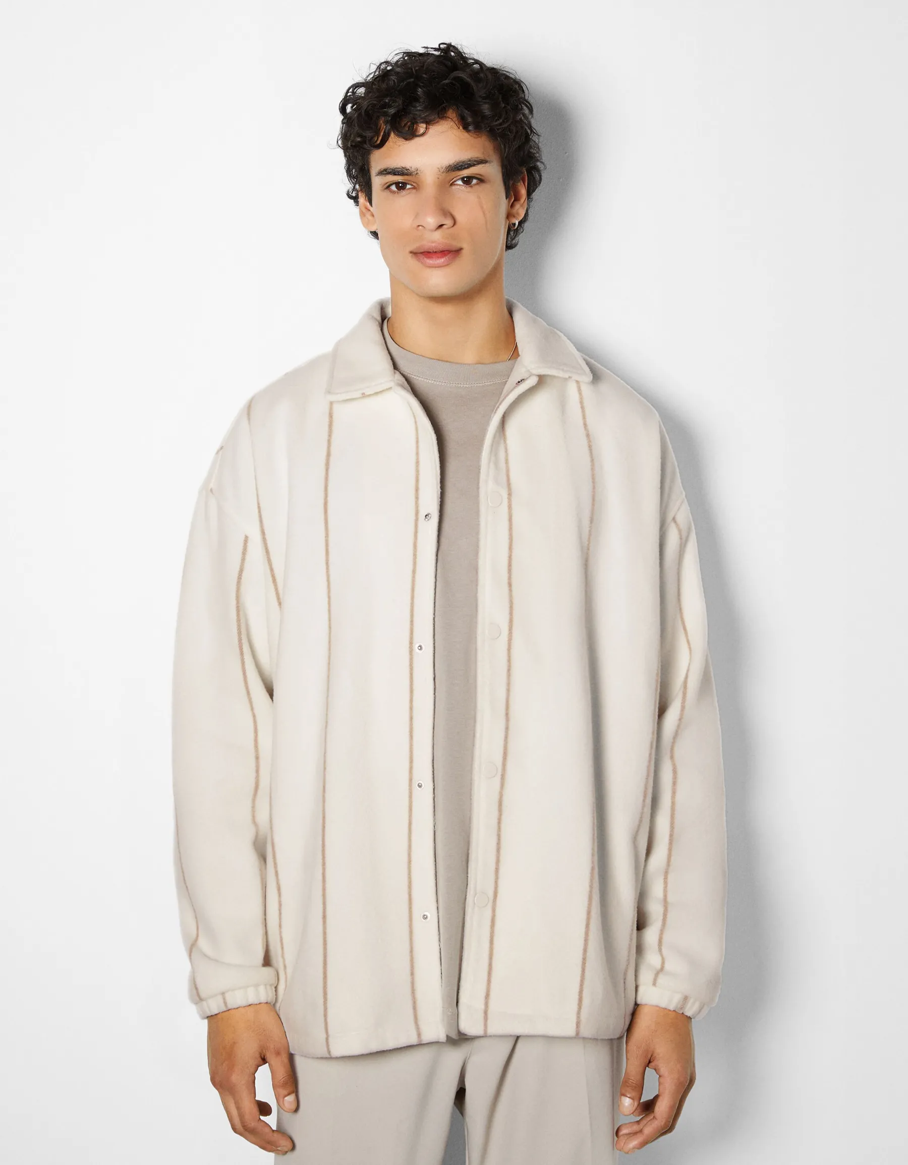 BERSHKA Surchemise rayée Écru Sale