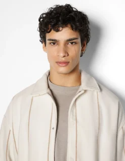 BERSHKA Surchemise rayée Écru Sale