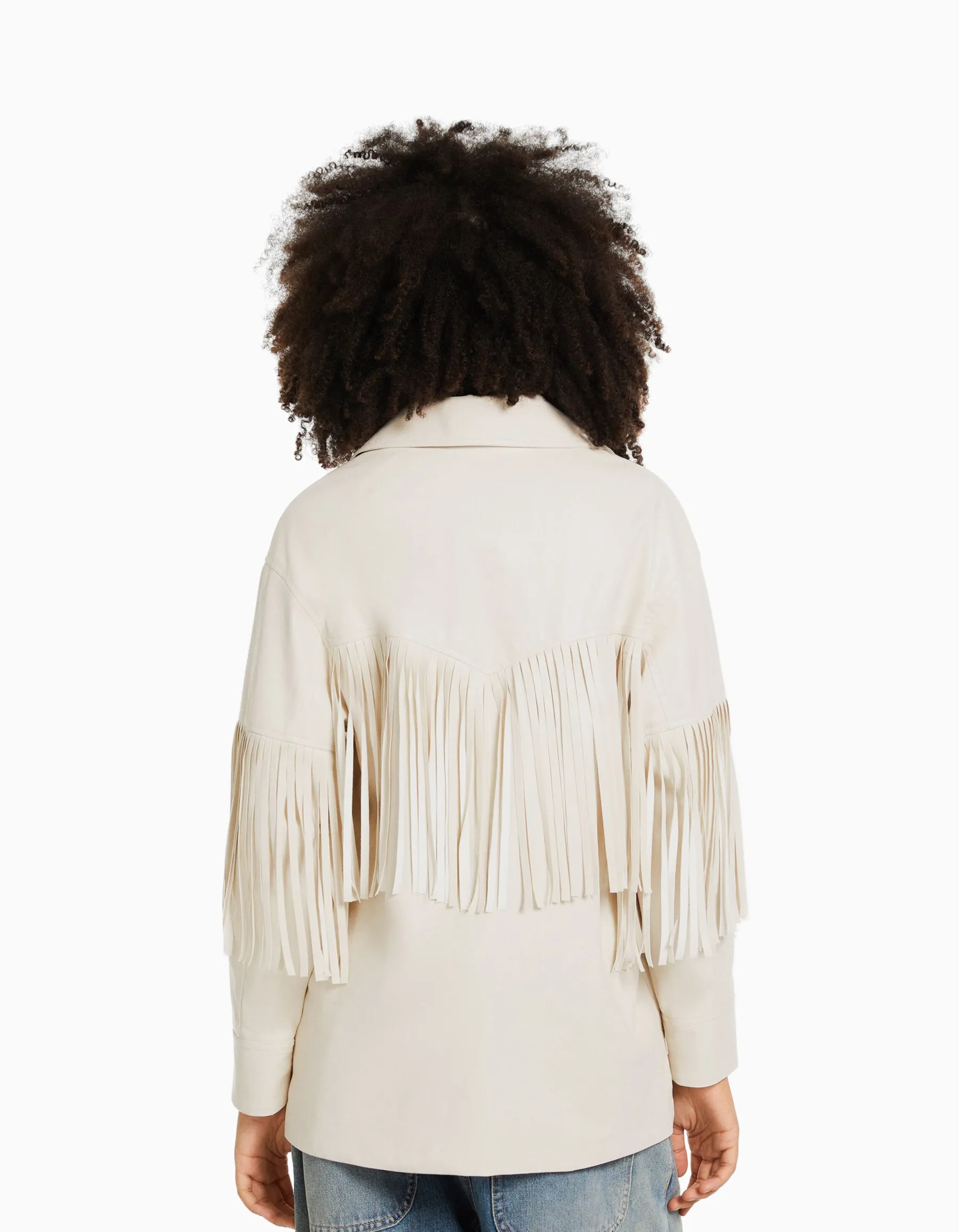 BERSHKA Surchemise similicuir franges Écru Online