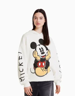 BERSHKA Sweat à capuche Mickey Blanc cassé Flash Sale
