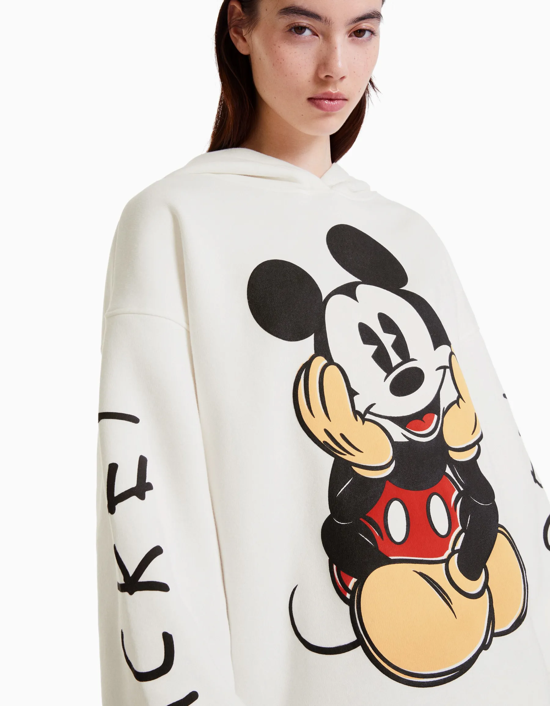 BERSHKA Sweat à capuche Mickey Blanc cassé Flash Sale