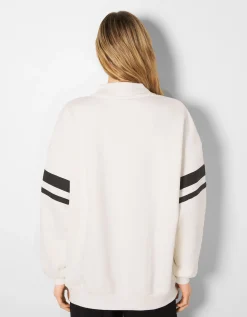 BERSHKA Sweat à col polo Beige Outlet