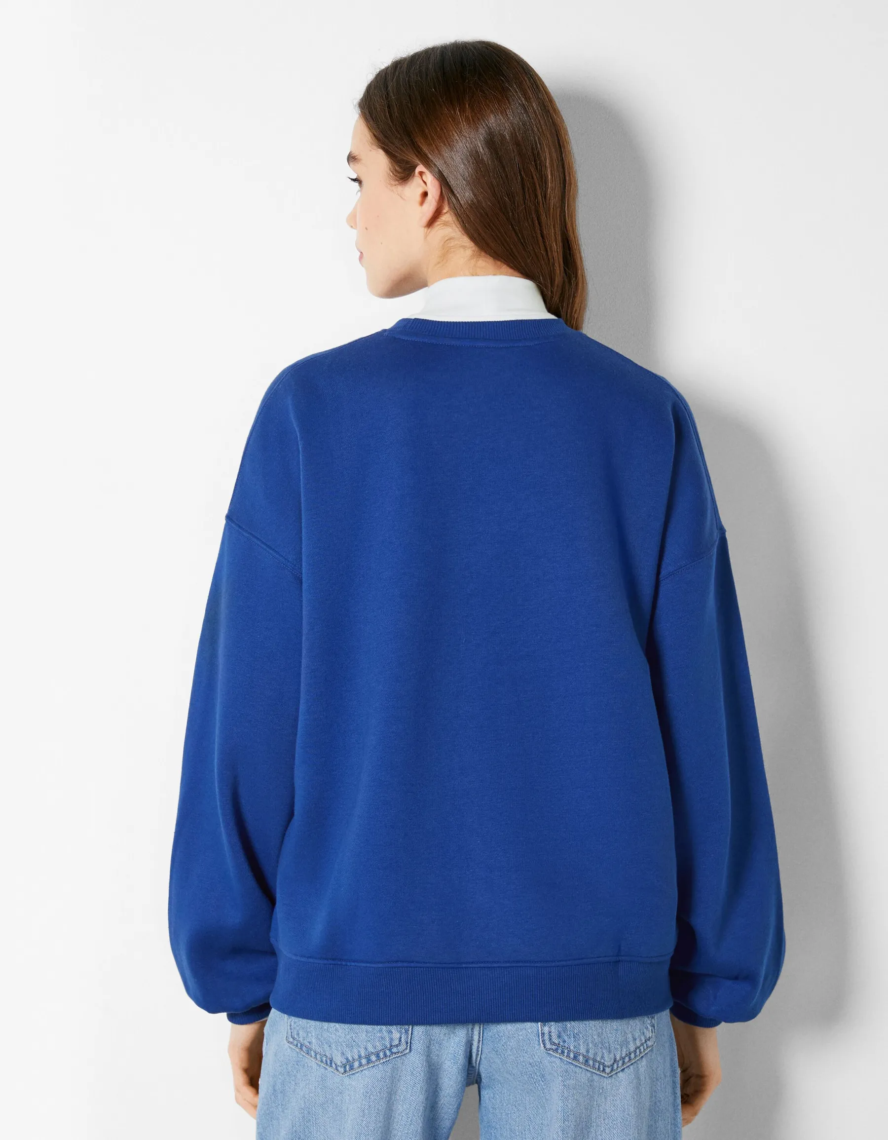 BERSHKA Sweat ample imprimé Écru Online