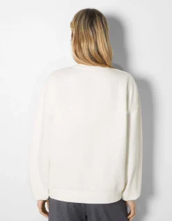 BERSHKA Sweat ample imprimé Écru Shop