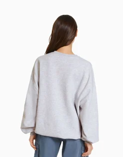 BERSHKA Sweat ample imprimé Bleu clair Store