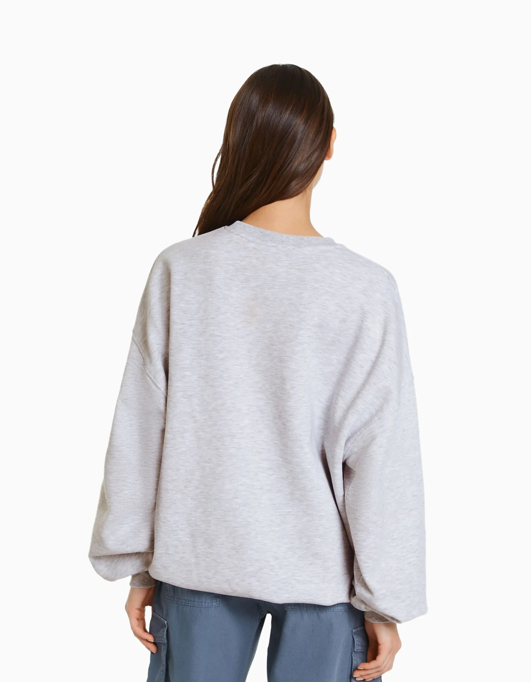 BERSHKA Sweat ample imprimé Bleu clair Store