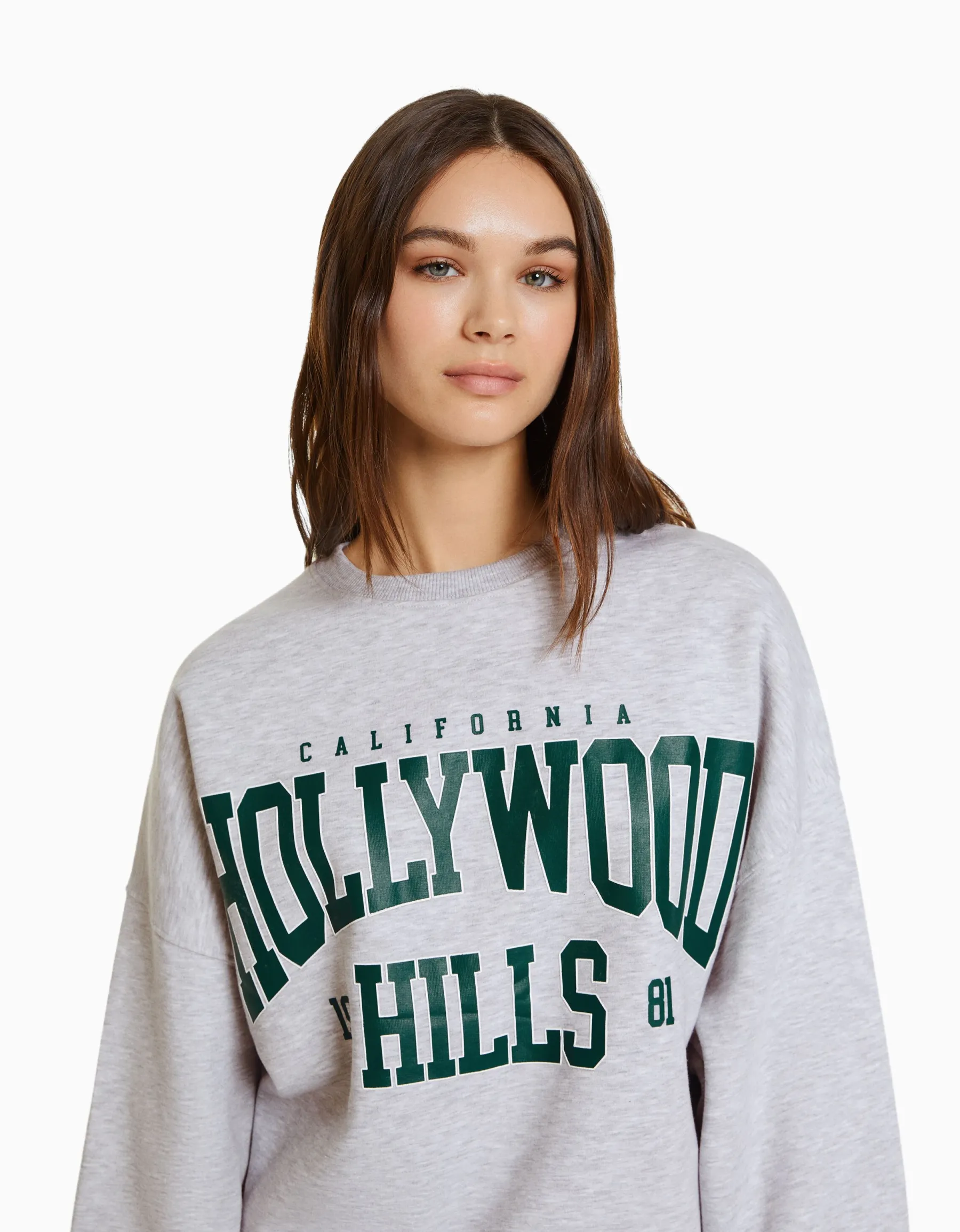 BERSHKA Sweat ample imprimé Bleu clair Store