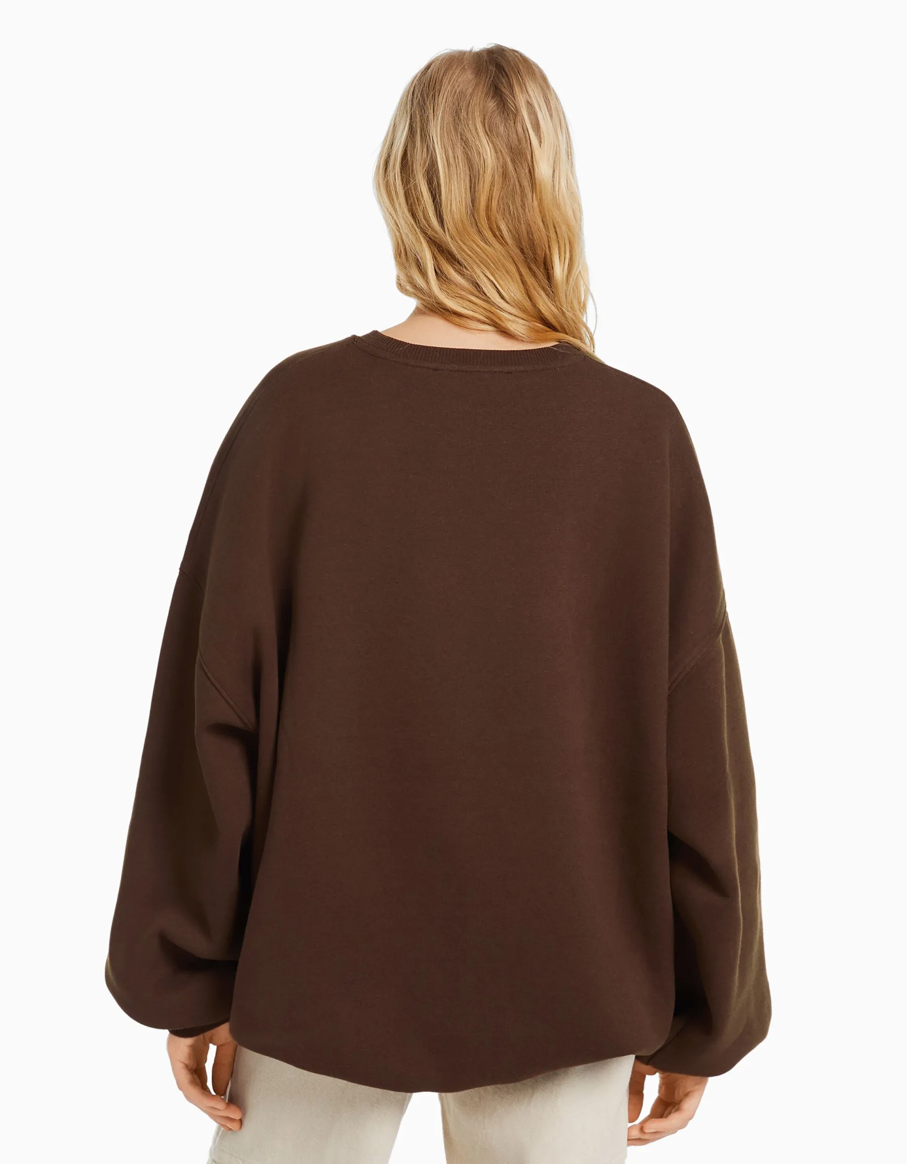 BERSHKA Sweat ample imprimé Bleu clair Cheap