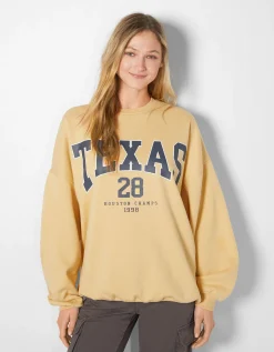 BERSHKA Sweat ample imprimé Bleu clair Fashion