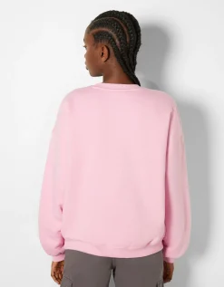 BERSHKA Sweat ample imprimé Écru Discount