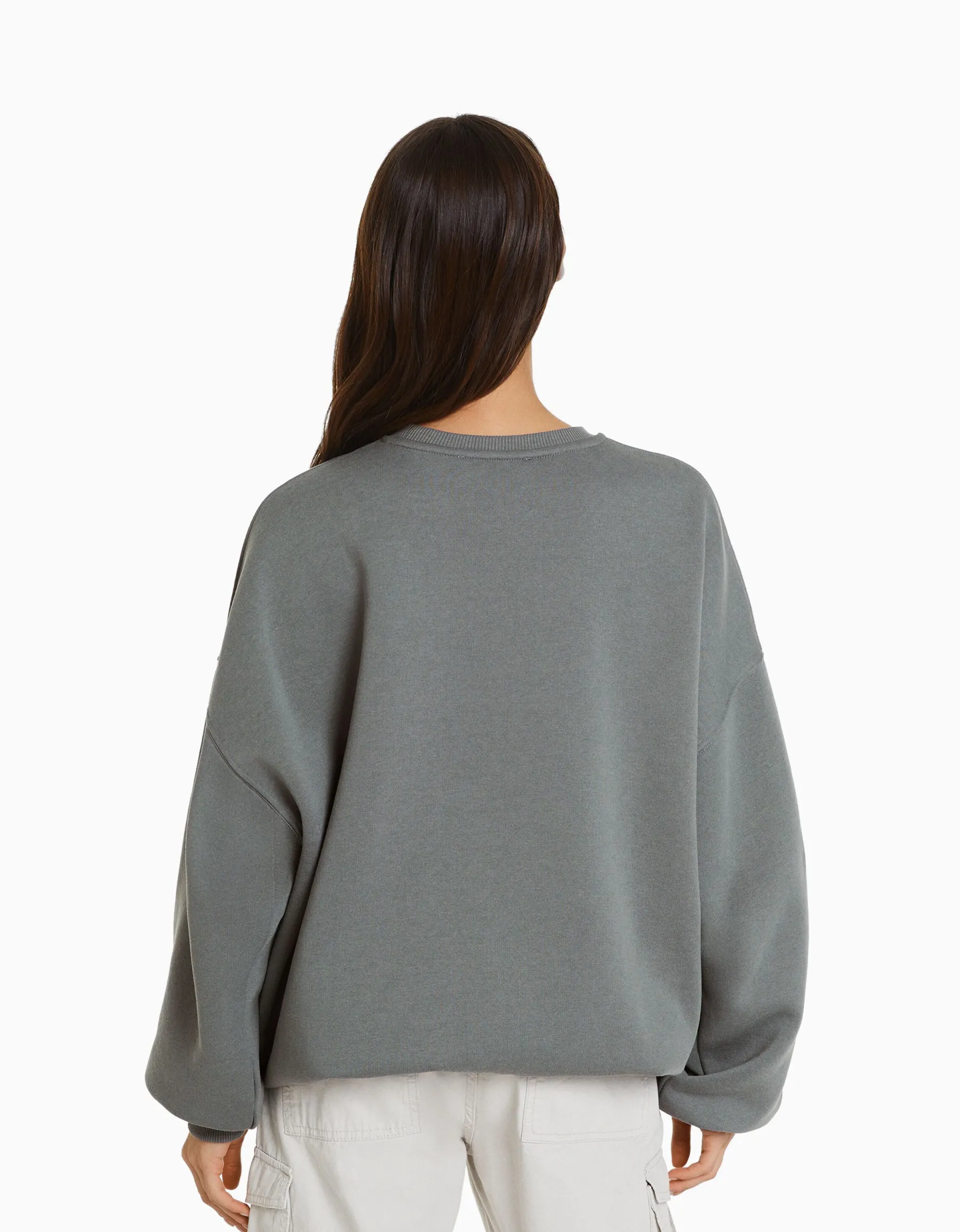 BERSHKA Sweat ample imprimé Bleu clair Clearance