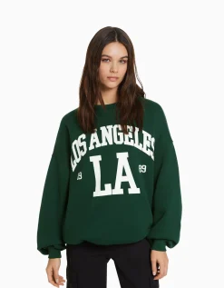 BERSHKA Sweat ample imprimé Bleu clair Best