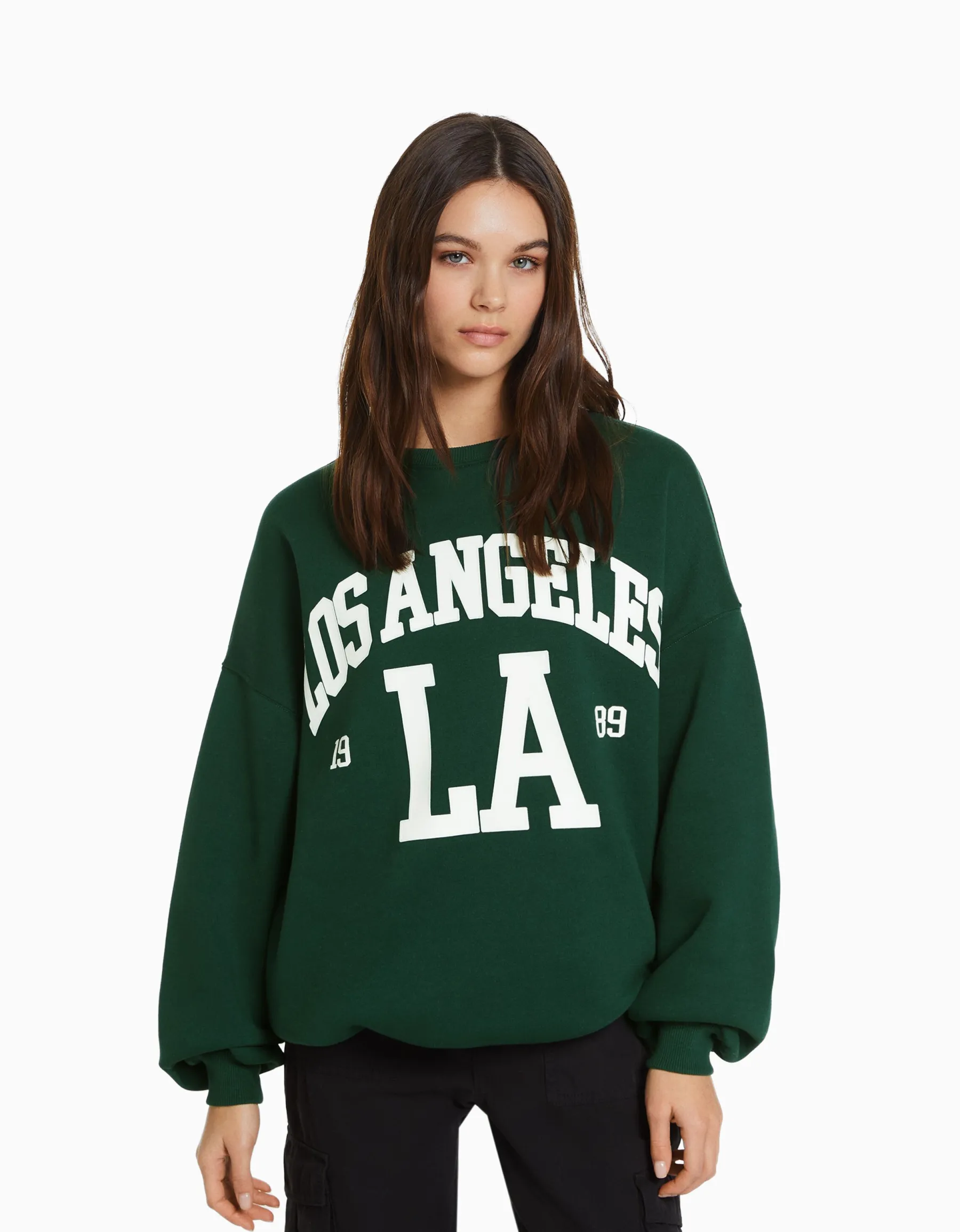 BERSHKA Sweat ample imprimé Bleu clair Best