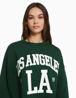 BERSHKA Sweat ample imprimé Bleu clair Best