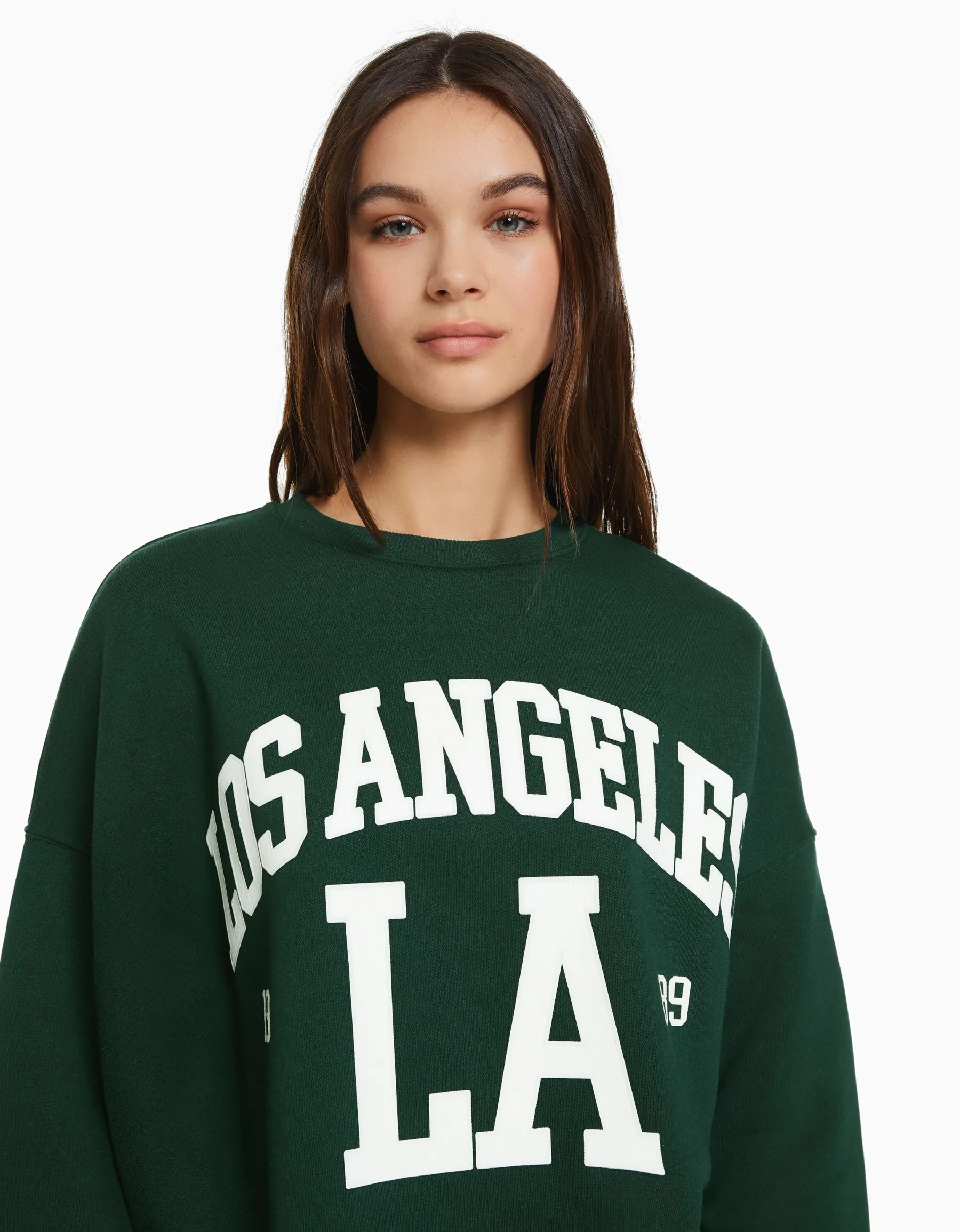 BERSHKA Sweat ample imprimé Bleu clair Best