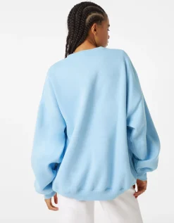 BERSHKA Sweat ample imprimé Bleu clair Cheap