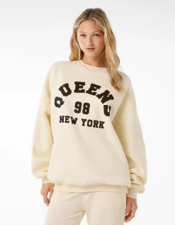 BERSHKA Sweat ample imprimé Bleu clair Discount