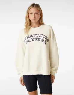 BERSHKA Sweat ample imprimé Écru Online
