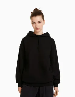 BERSHKA Sweat capuche Noir Cheap