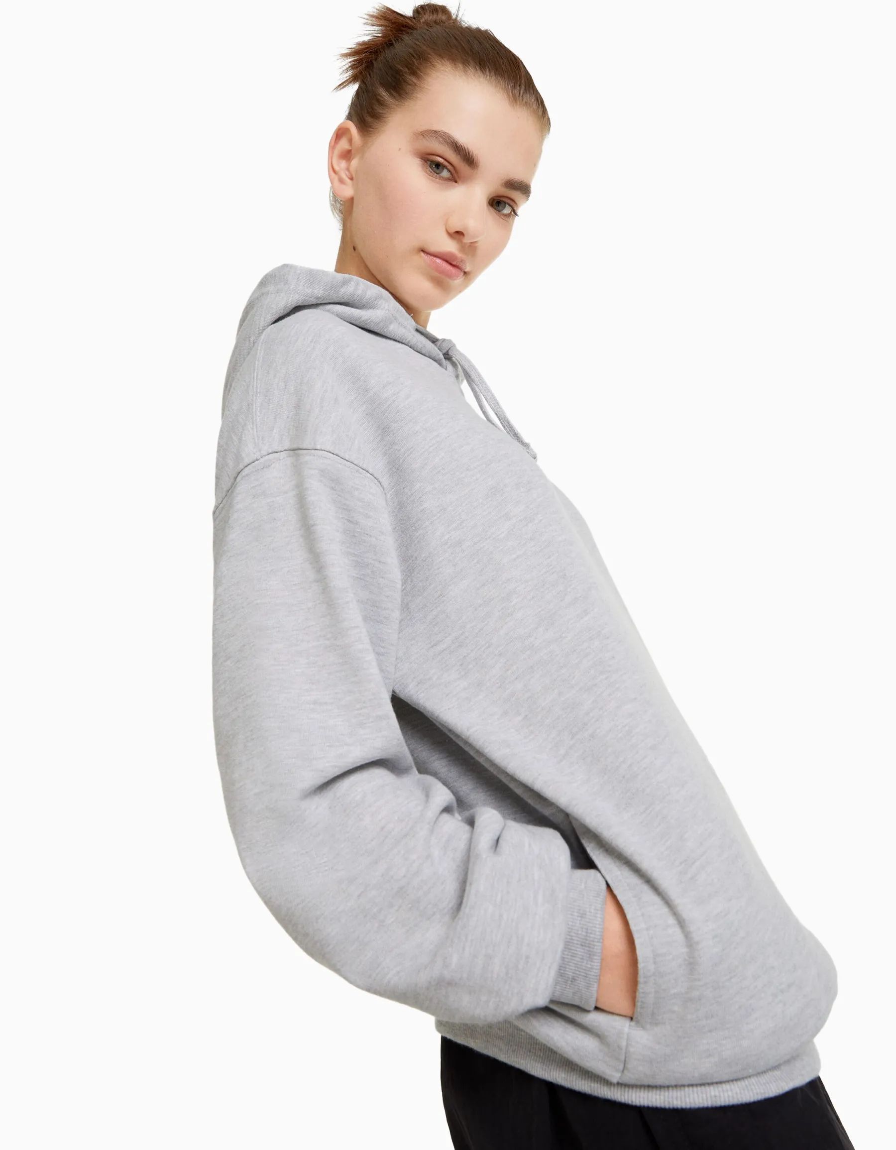 BERSHKA Sweat capuche Gris Clearance