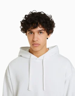 BERSHKA Sweat capuche Blanc Outlet