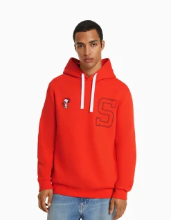 BERSHKA Sweat capuche brodé Snoopy Rouge Cheap