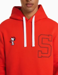 BERSHKA Sweat capuche brodé Snoopy Rouge Shop