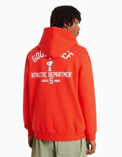 BERSHKA Sweat capuche brodé Snoopy Rouge Sale