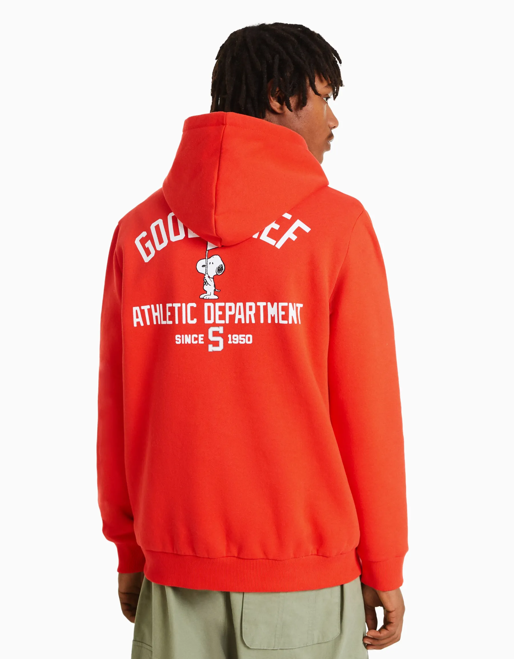 BERSHKA Sweat capuche brodé Snoopy Rouge Sale