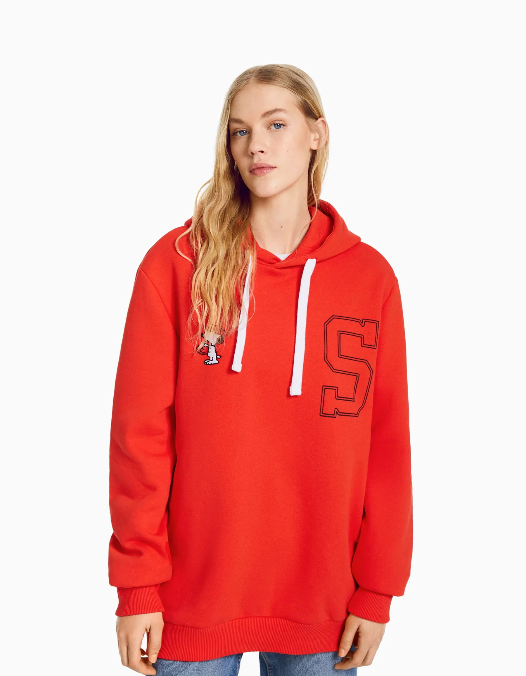 BERSHKA Sweat capuche brodé Snoopy Rouge Online