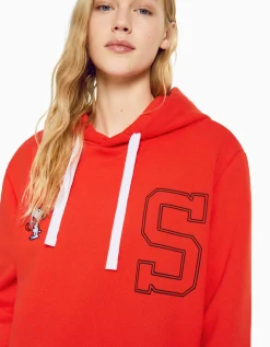 BERSHKA Sweat capuche brodé Snoopy Rouge Online