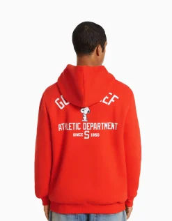 BERSHKA Sweat capuche brodé Snoopy Rouge Hot