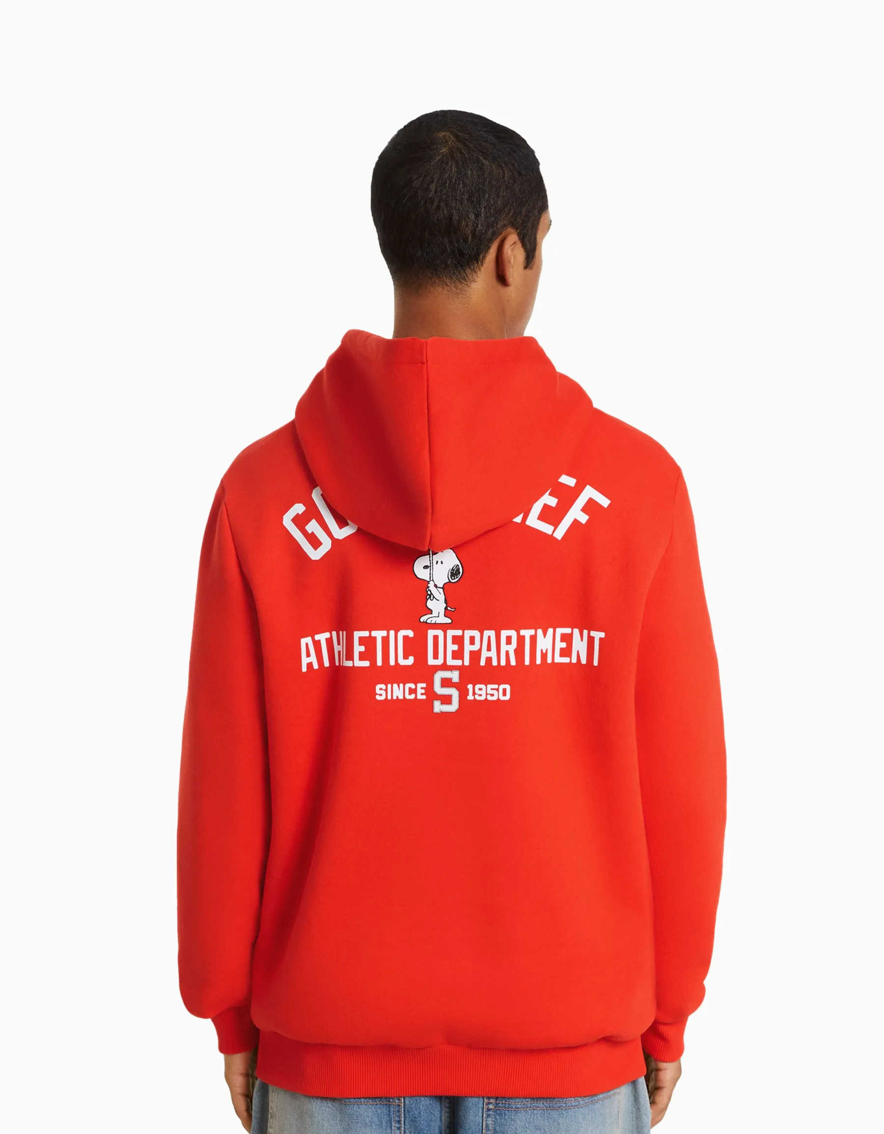 BERSHKA Sweat capuche brodé Snoopy Rouge Hot